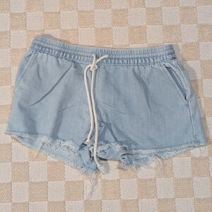 Aerie Chambray Raw Hem Drawstring Stretch Waist Shorts Size XS